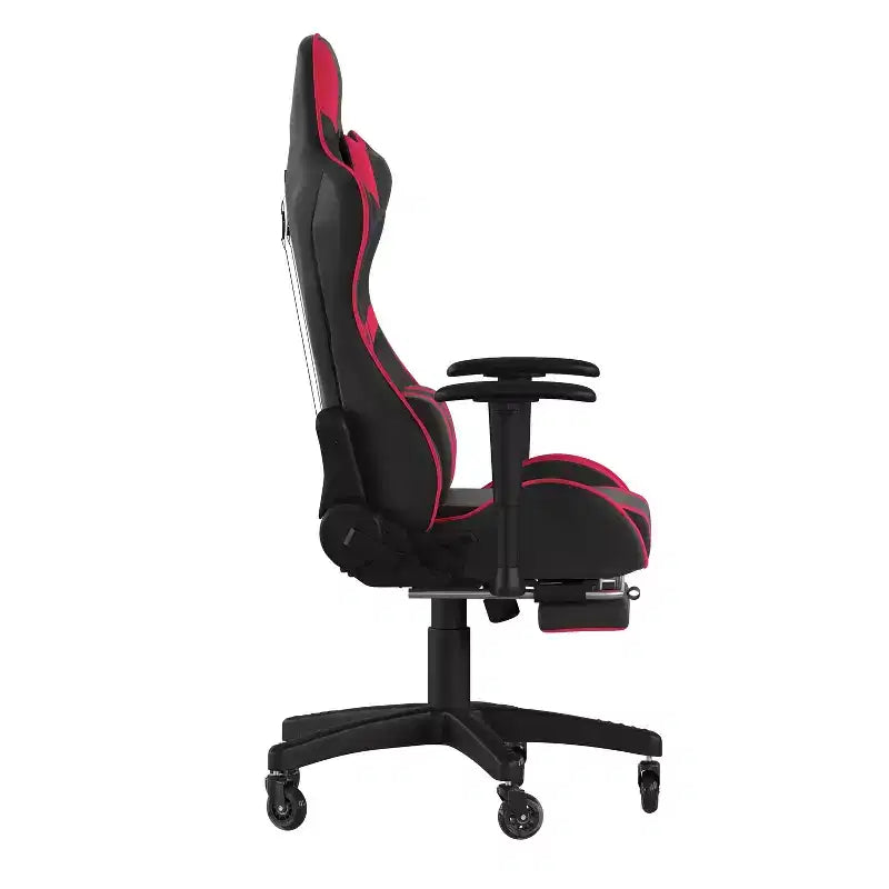 Chaise de jeu Flash Furniture X30 Chaise d'ordinateur de course avec dossier inclinable, repose-pieds coulissant et roulettes transparentes