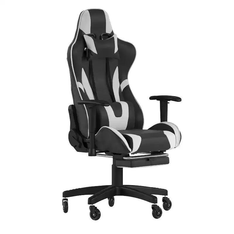 Chaise de jeu Flash Furniture X30 Chaise d'ordinateur de course avec dossier inclinable, repose-pieds coulissant et roulettes transparentes
