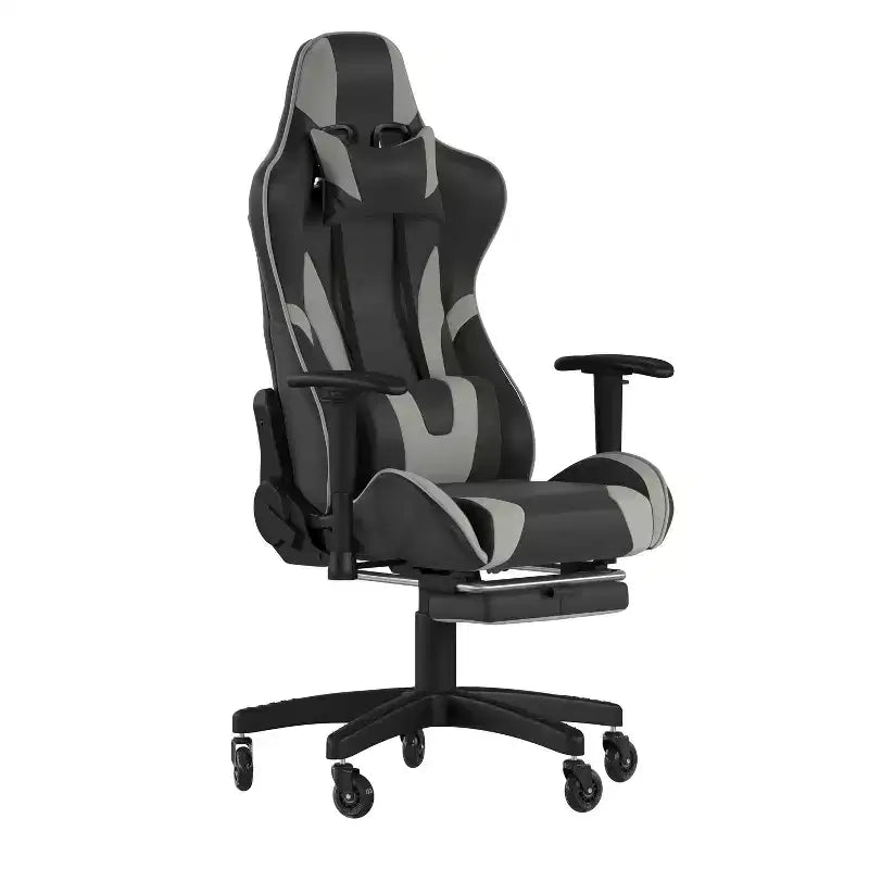 Chaise de jeu Flash Furniture X30 Chaise d'ordinateur de course avec dossier inclinable, repose-pieds coulissant et roulettes transparentes
