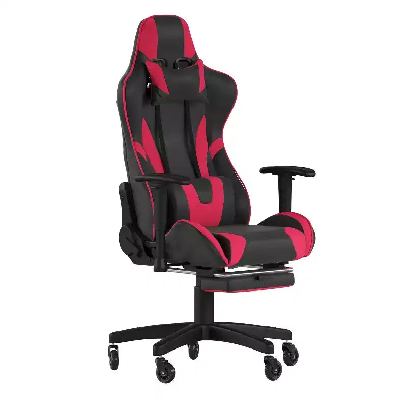 Chaise de jeu Flash Furniture X30 Chaise d'ordinateur de course avec dossier inclinable, repose-pieds coulissant et roulettes transparentes
