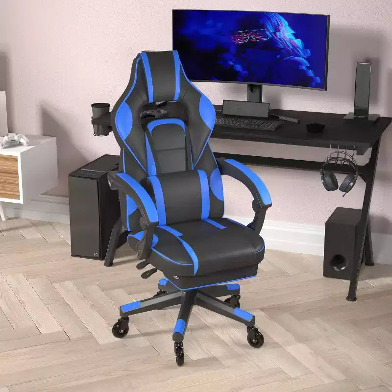 Flash Furniture X40 Gaming Chair Racing Computer Chair with Fully Reclining Back/Arms and Transparent Roller Wheels, Slide-Out Footrest