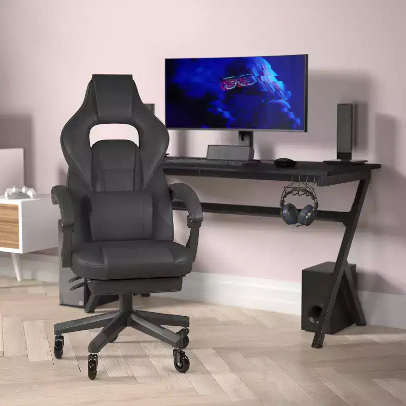 Flash Furniture X40 Gaming Chair Racing Computer Chair with Fully Reclining Back/Arms and Transparent Roller Wheels, Slide-Out Footrest