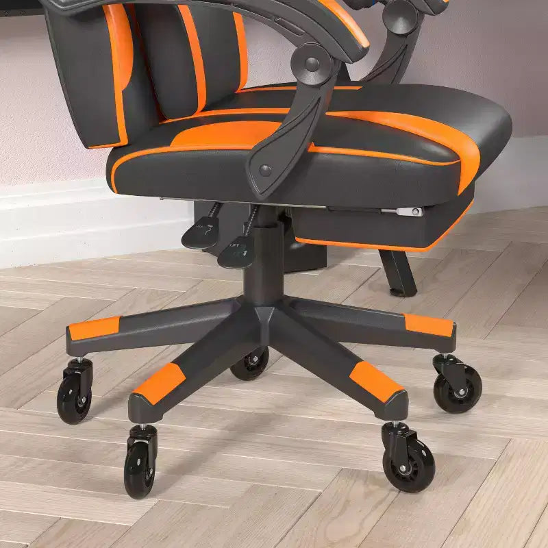 Flash Furniture X40 Gaming Chair Racing Computer Chair with Fully Reclining Back/Arms and Transparent Roller Wheels, Slide-Out Footrest