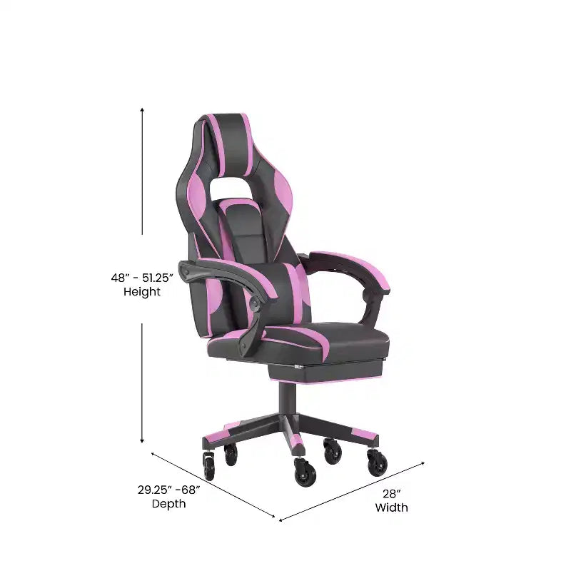 Flash Furniture X40 Gaming Chair Racing Computer Chair with Fully Reclining Back/Arms and Transparent Roller Wheels, Slide-Out Footrest
