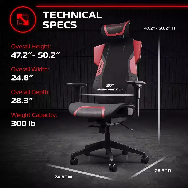 Chaise de gaming RESPAWN Flexx Mesh avec support lombaire et appui-tête réglable
