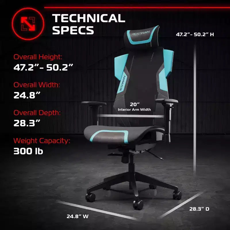 Chaise de gaming RESPAWN Flexx Mesh avec support lombaire et appui-tête réglable