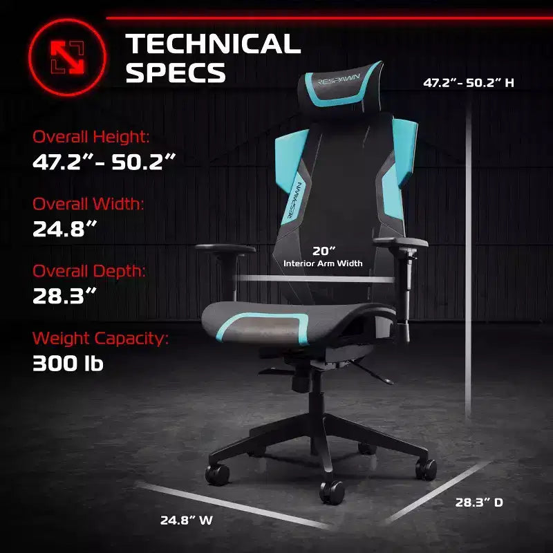 Chaise de gaming RESPAWN Flexx Mesh avec support lombaire et appui-tête réglable