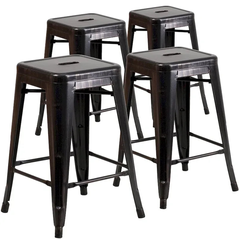 4 Pack 24 H Backless Metal Indoor-Outdoor Counter Height Stool w/Square Seat