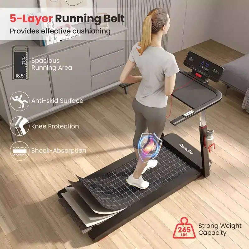 Tapis de Course Pliant Costway 3CV, Hauteur Réglable, Contrôle par APP, avec Tablette