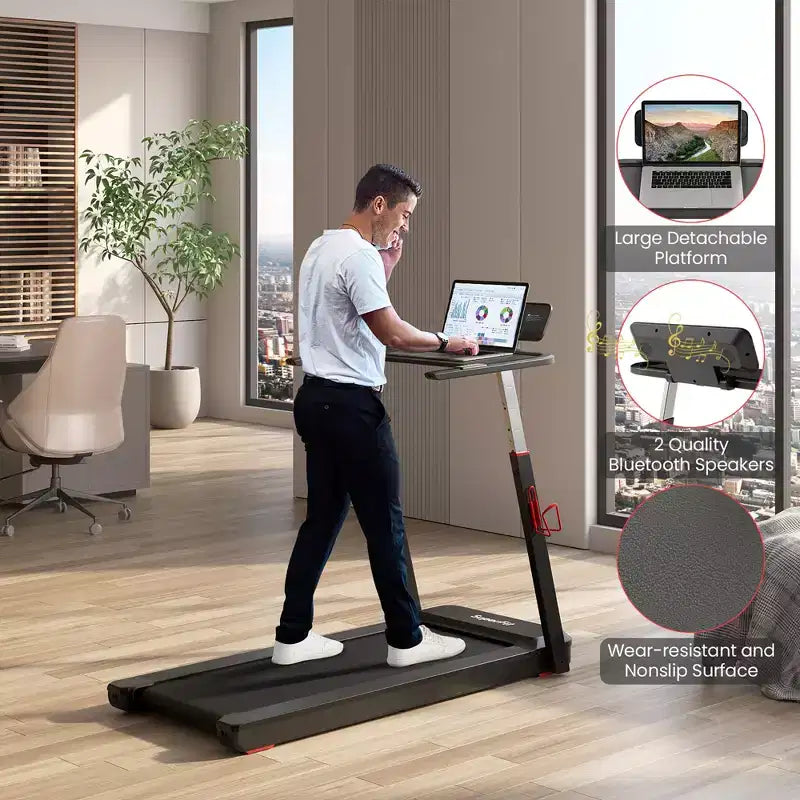 Tapis de Course Pliant Costway 3CV, Hauteur Réglable, Contrôle par APP, avec Tablette