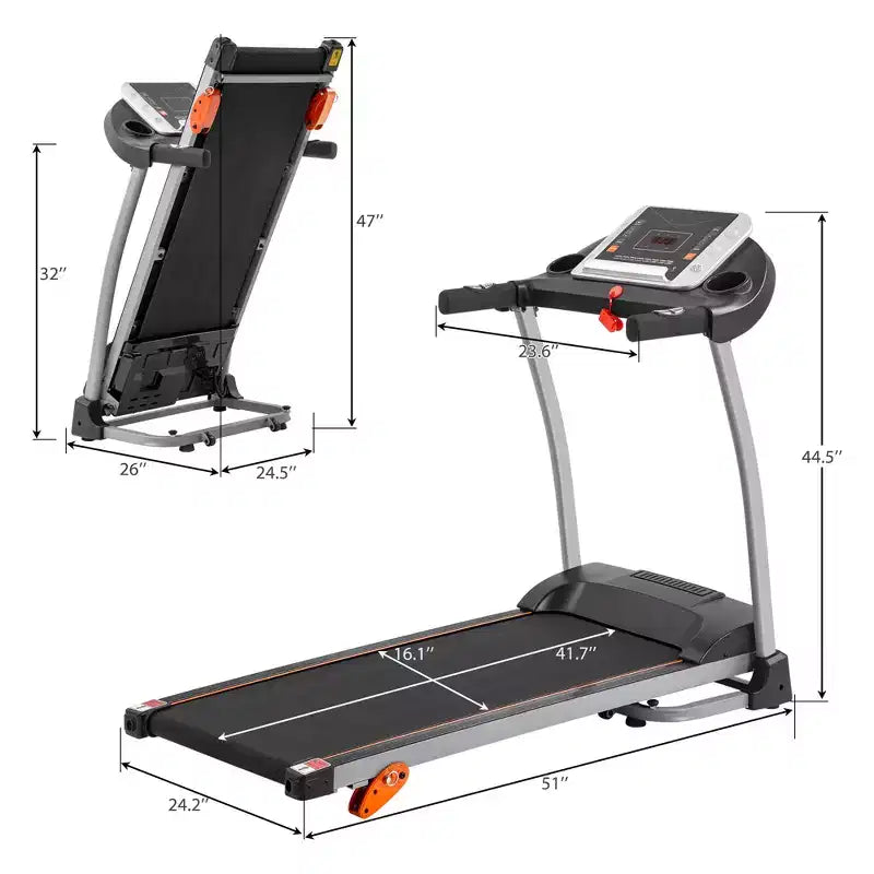 1.5HP Electric Adjustable Compact Folding Treadmill with Equipment Holder, Pulse Sensor and 3 Levels of Incline - ModernLuxe