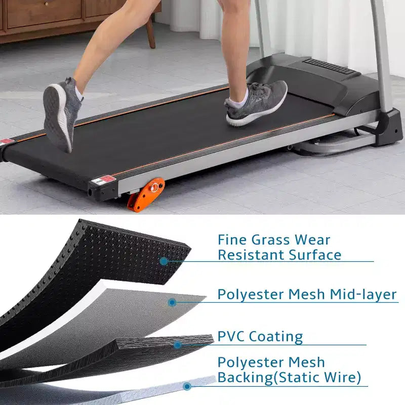 Tapis roulant pliable compact électrique réglable de 1,5 CV avec support d'équipement, capteur de pouls et 3 niveaux d'inclinaison - ModernLuxe