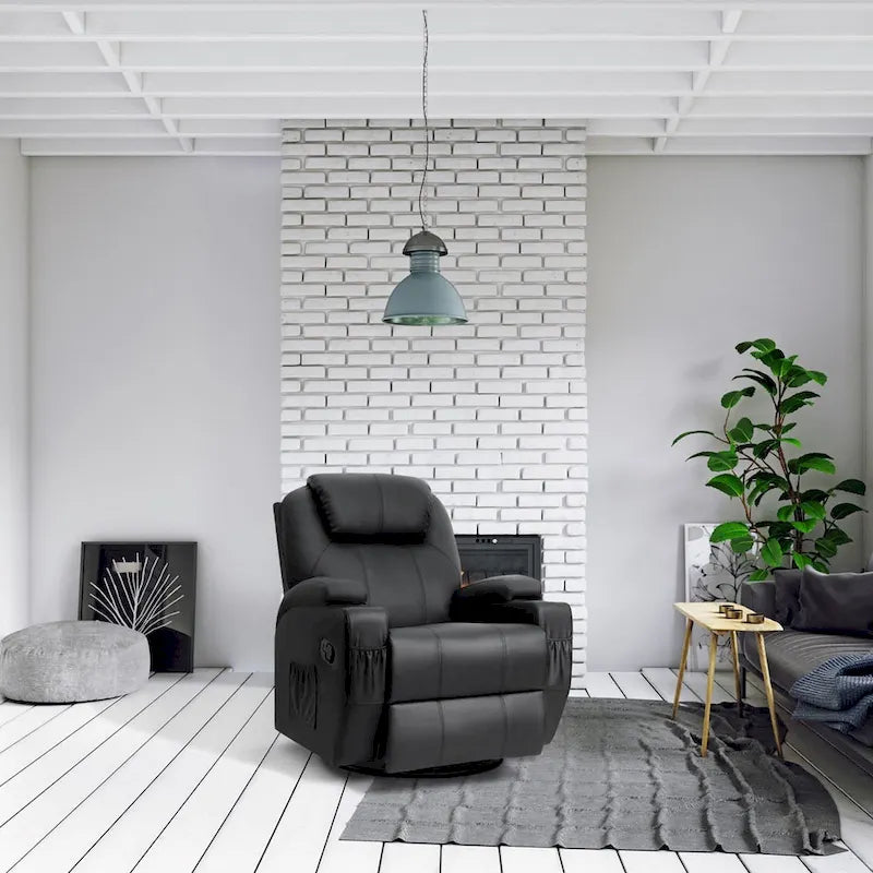 Massage Recliner Chair Swivel Heating Faux Leather Living Room Chair