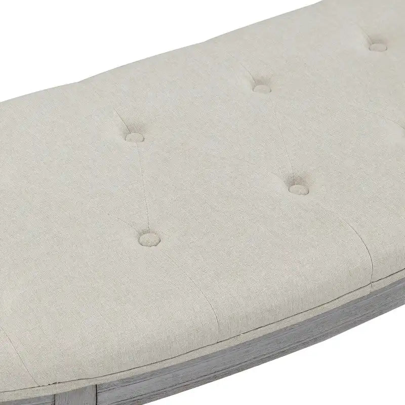 Beige Tufted Upholstered Bench with Wood Legs - 55W x 20H