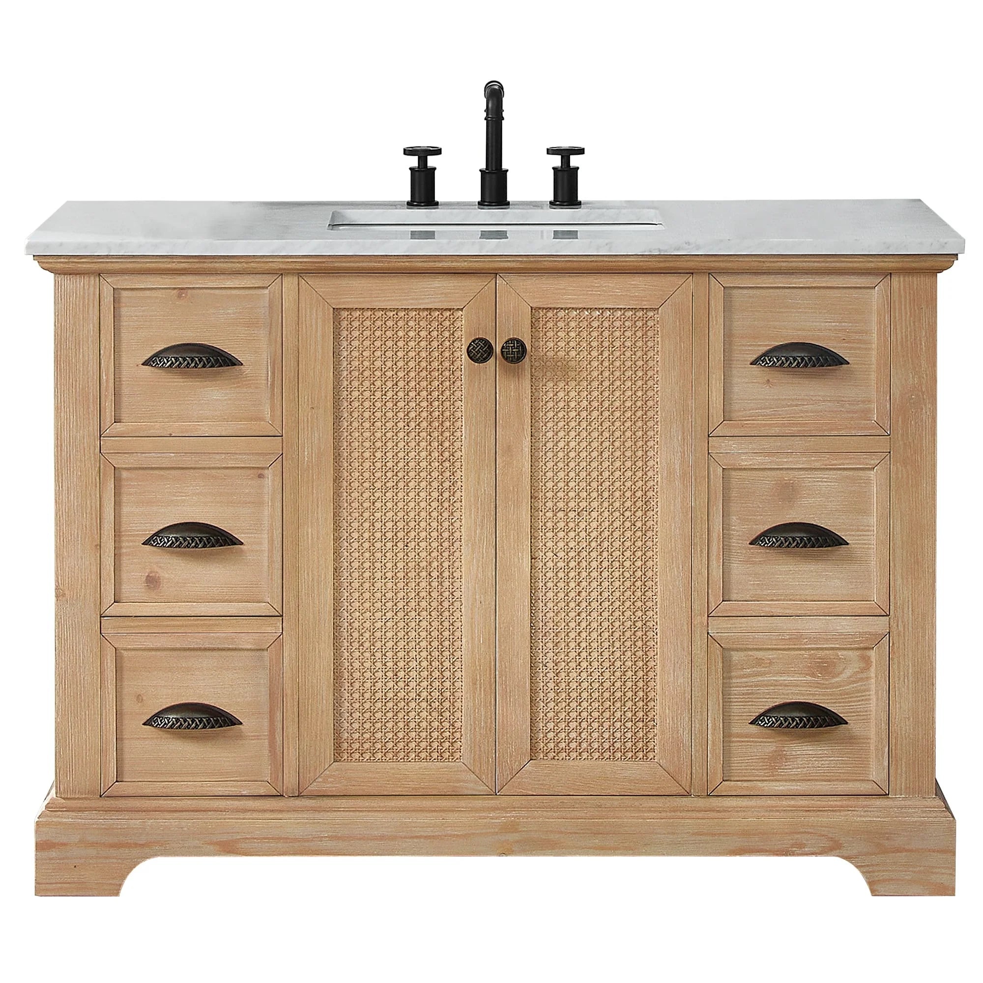 Meuble sous-vasque Hervas avec plateau en marbre naturel, sans miroir