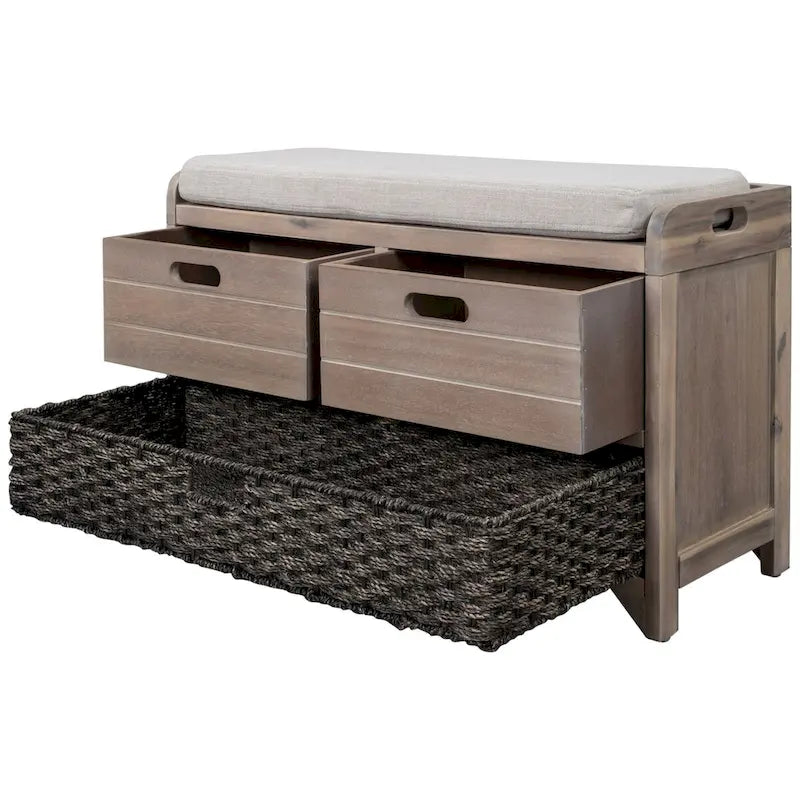 Wood Storage Bench with 2 Woven Baskets by Harper&Bright Designs