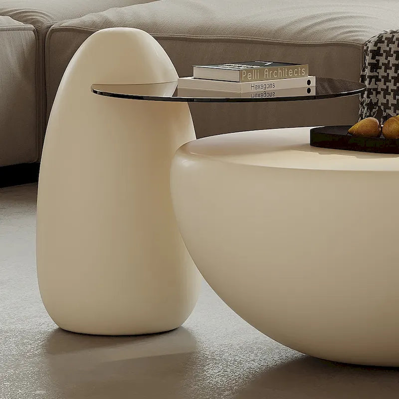 Nesting 42 Modern Round Creamy White Coffee Table, 2 pieces for Living Room - 62