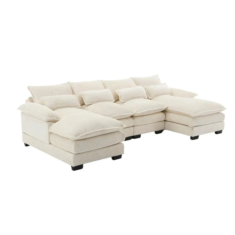 Sectional Sofa Cloud Couch for Living Room, Modern Chenille/Boucle U Shaped Couch, Comfy Modular Sofa Sleeper with Double Chaise
