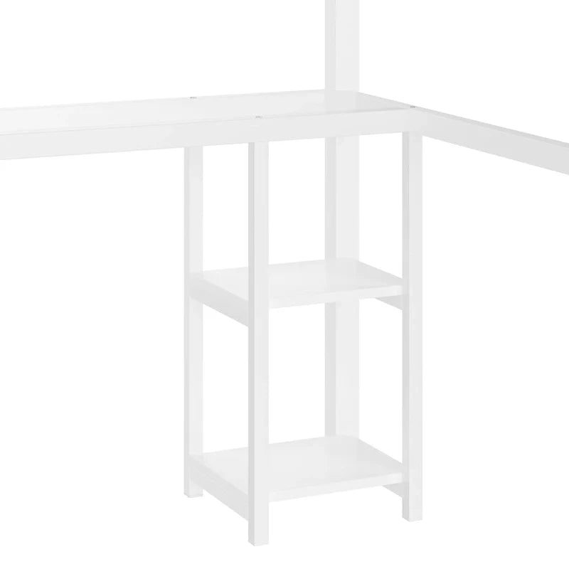 Queen Loft Bed - Built-in Wardrobe & Desk, Metal Frame with Shelves