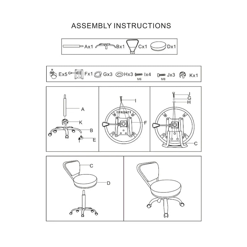 Dayton Short Stool Adjustable 13 to 15 Low Rolling Chair with Backrest, White - N/A