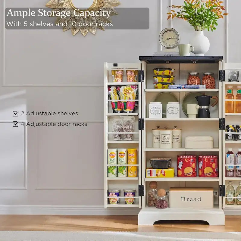 47 Farmhouse Kitchen Pantry, Storage Cabinet with Barn Doors - N/A