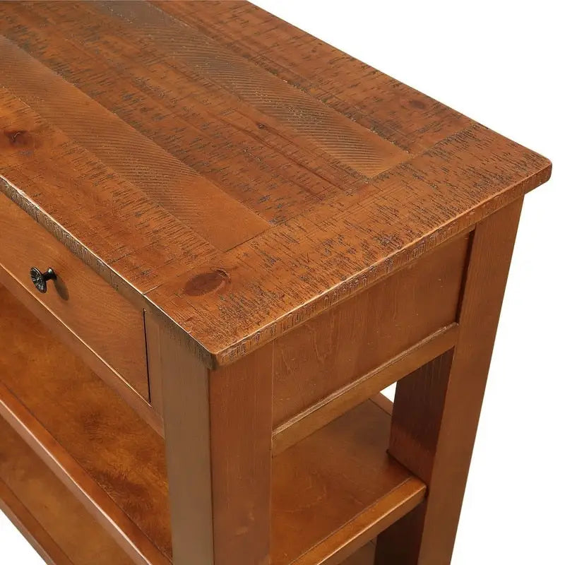 Console en bois avec 3 tiroirs de rangement et 2 étagères