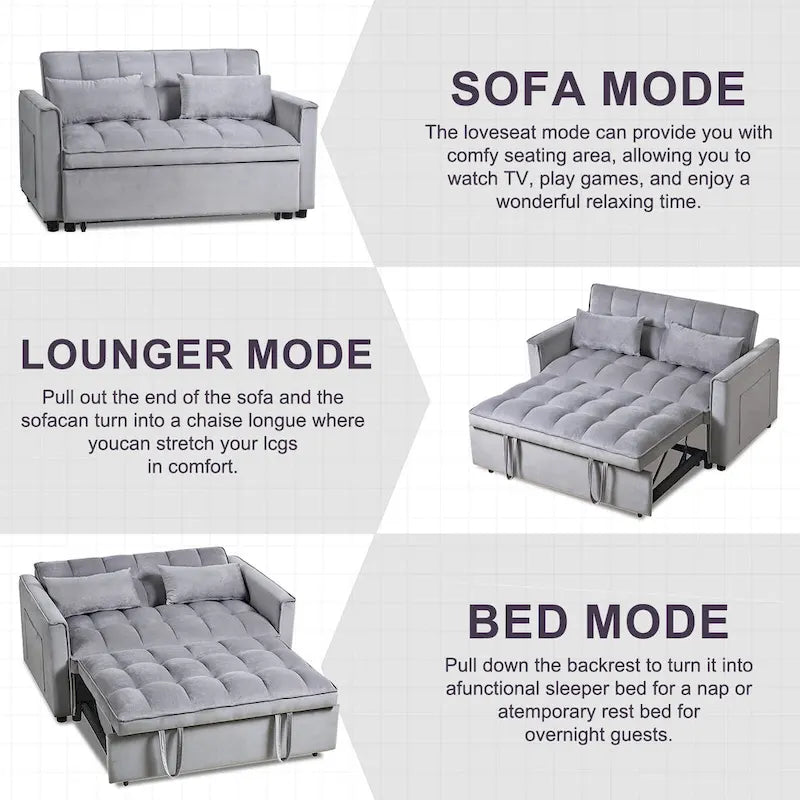 Modern Velvet Futon Loveseat with Reclining Backrest & Pockets, Seats 2 â€?Dark Gray / Light Gray / Blue / Black