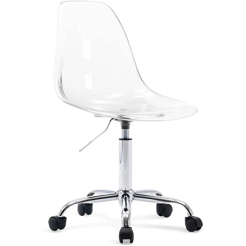 Chaise de bureau à roulettes sans accoudoirs, réglable en hauteur, en acrylique pivotant