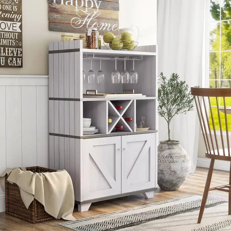 Furniture of America Keya Farmhouse 6-shelf Wine Cabinet Buffet