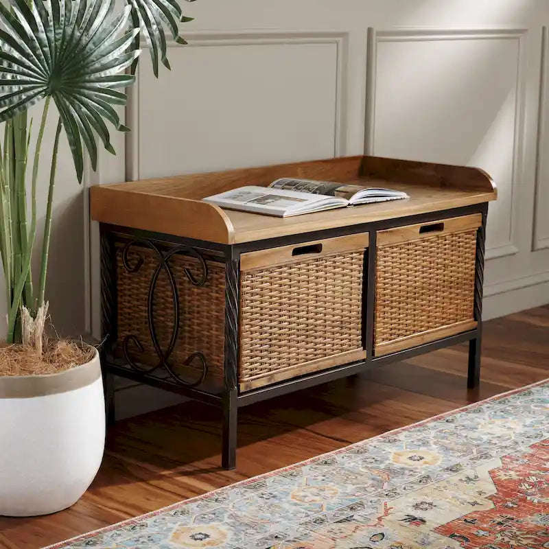 SAFAVIEH Vasilija Antique Pewter/ Light Ash Storage Bench - 33  x 15.7  x 20  - 33Wx16Dx20H