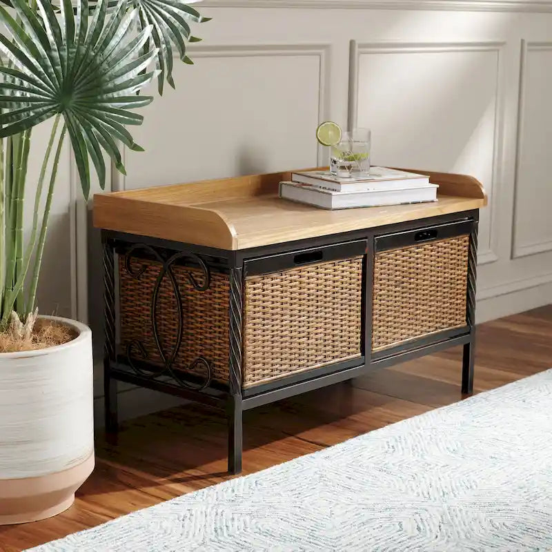 SAFAVIEH Vasilija Antique Pewter/ Light Ash Storage Bench - 33  x 15.7  x 20  - 33Wx16Dx20H