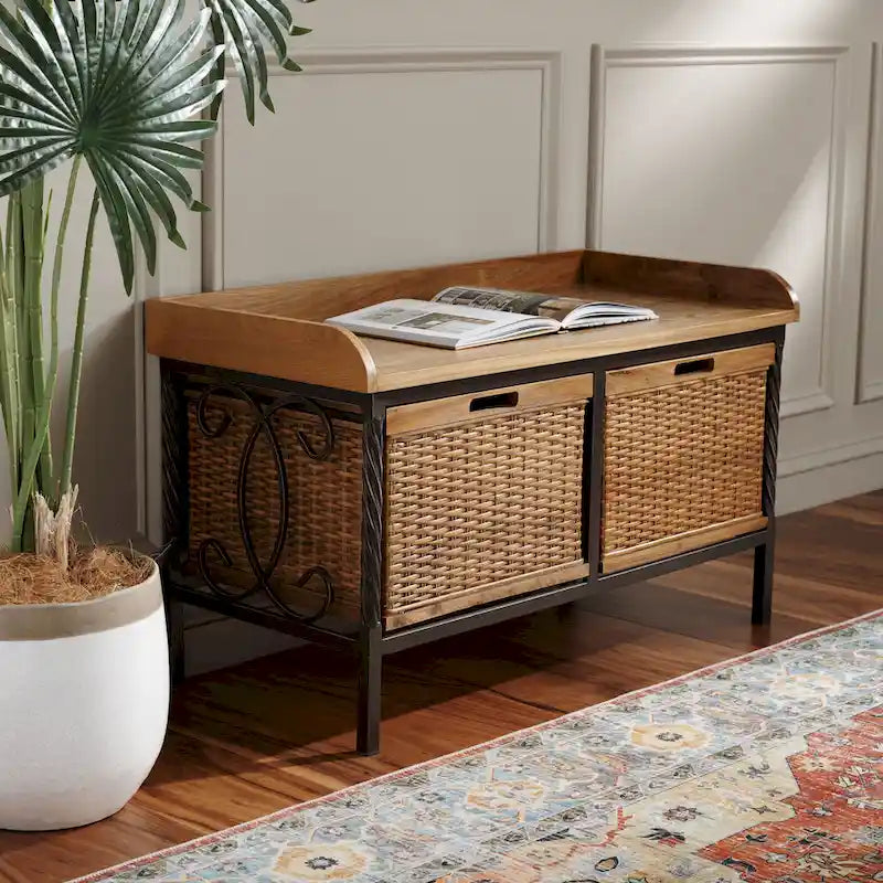 SAFAVIEH Vasilija Antique Pewter/ Light Ash Storage Bench - 33  x 15.7  x 20  - 33Wx16Dx20H