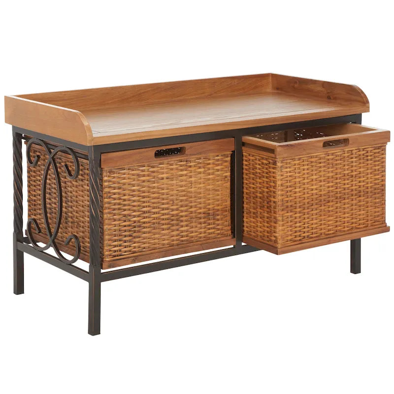 SAFAVIEH Vasilija Antique Pewter/ Light Ash Storage Bench - 33  x 15.7  x 20  - 33Wx16Dx20H