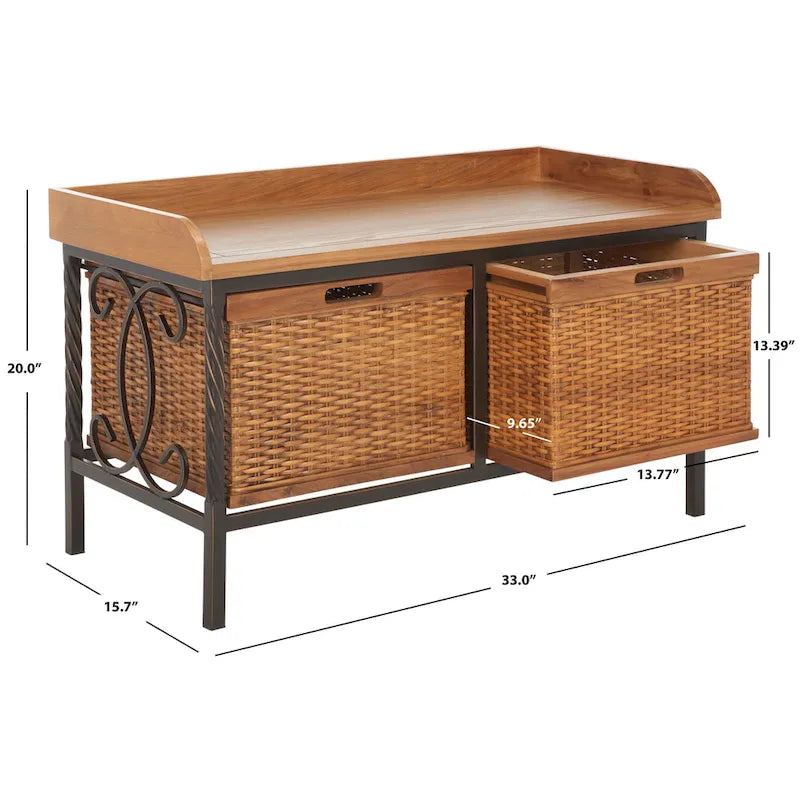 SAFAVIEH Vasilija Antique Pewter/ Light Ash Storage Bench - 33  x 15.7  x 20  - 33Wx16Dx20H