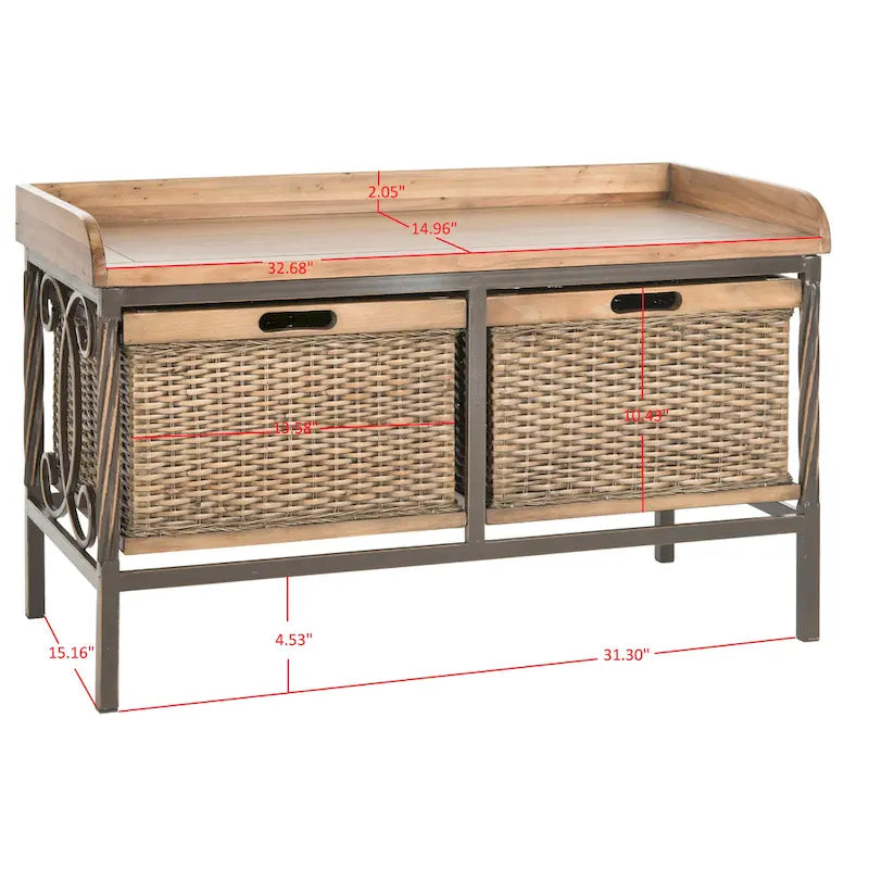 SAFAVIEH Vasilija Antique Pewter/ Light Ash Storage Bench - 33  x 15.7  x 20  - 33Wx16Dx20H