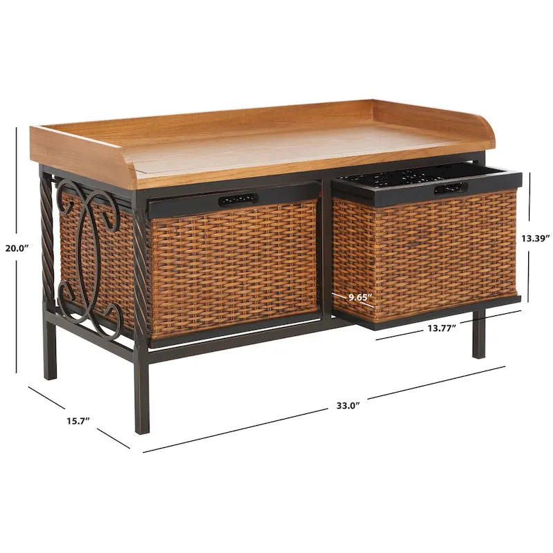 SAFAVIEH Vasilija Antique Pewter/ Light Ash Storage Bench - 33  x 15.7  x 20  - 33Wx16Dx20H