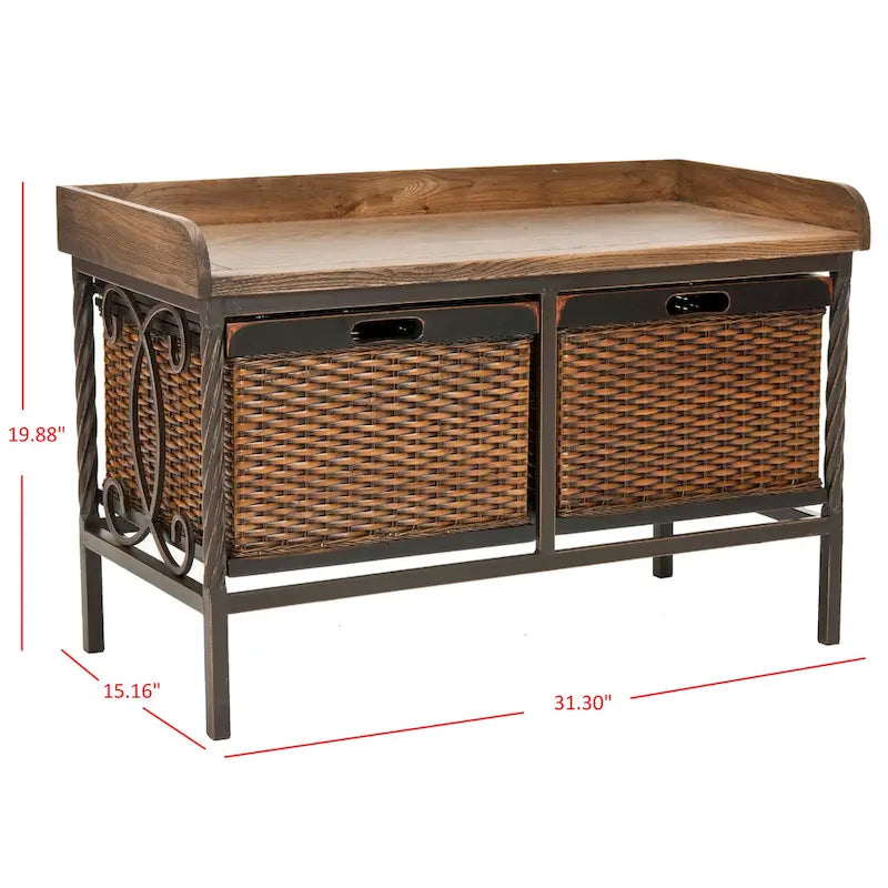SAFAVIEH Vasilija Antique Pewter/ Light Ash Storage Bench - 33  x 15.7  x 20  - 33Wx16Dx20H