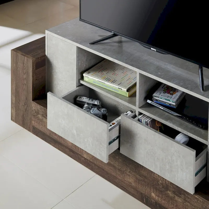 Geso Industrial Oak and Light Grey 71-inch 4-Shelf TV Console by Furniture of America