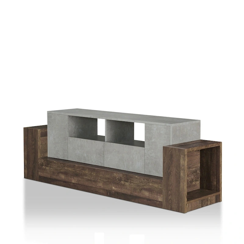 Geso Industrial Oak and Light Grey 71-inch 4-Shelf TV Console by Furniture of America