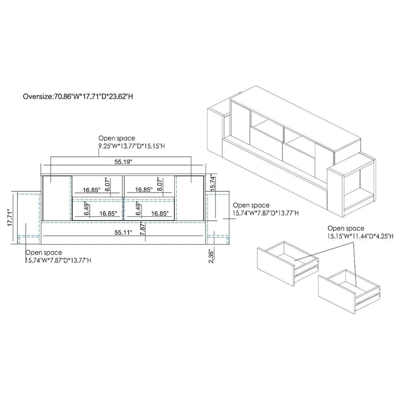 Geso Industrial Oak and Light Grey 71-inch 4-Shelf TV Console by Furniture of America