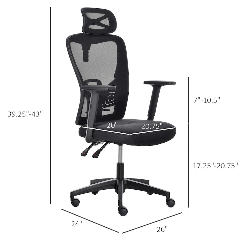 Vinsetto Mesh Home Office Chair High Back Ergonomic Computer Task Chair with Lumbar Back Support, Rotate Headrest, Adjustable