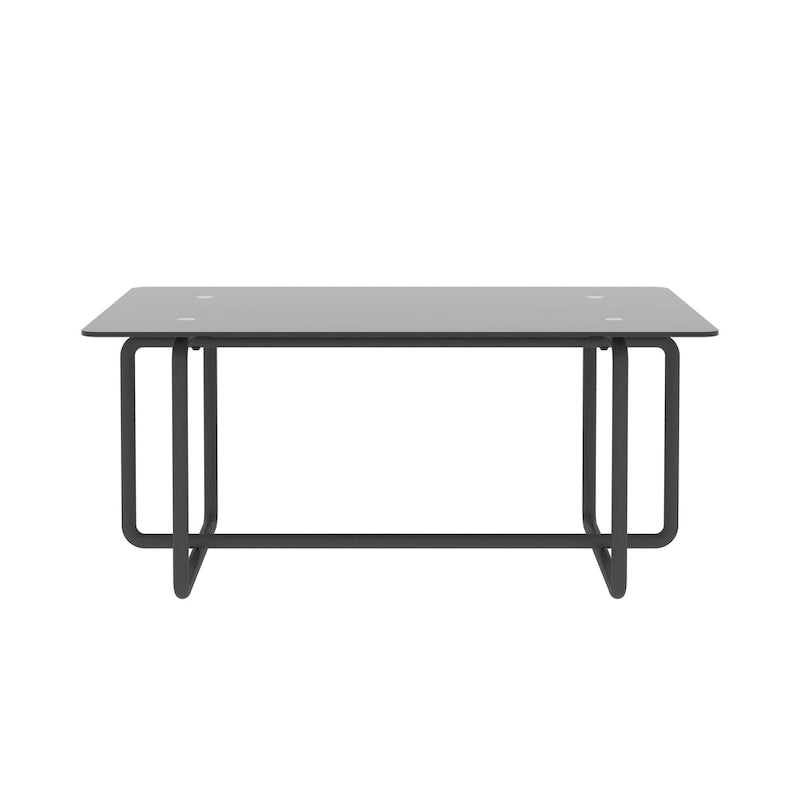 Modern Tempered Glass and Black Metal Coffee Table - 23.62 x 39.37 x 17.71