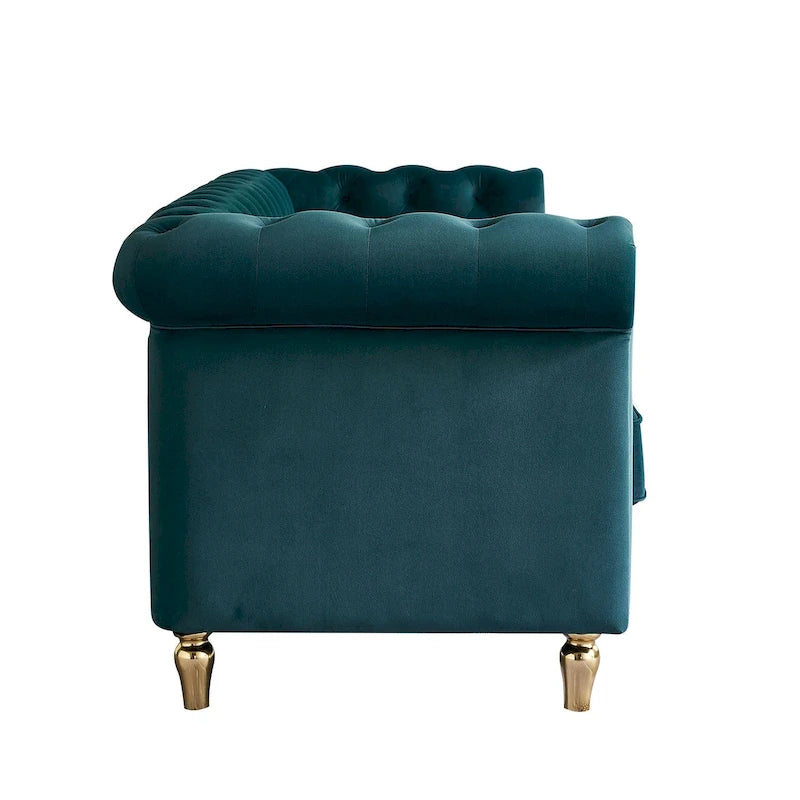 Chesterfield Velvet Sofa with Gold Strip Trim