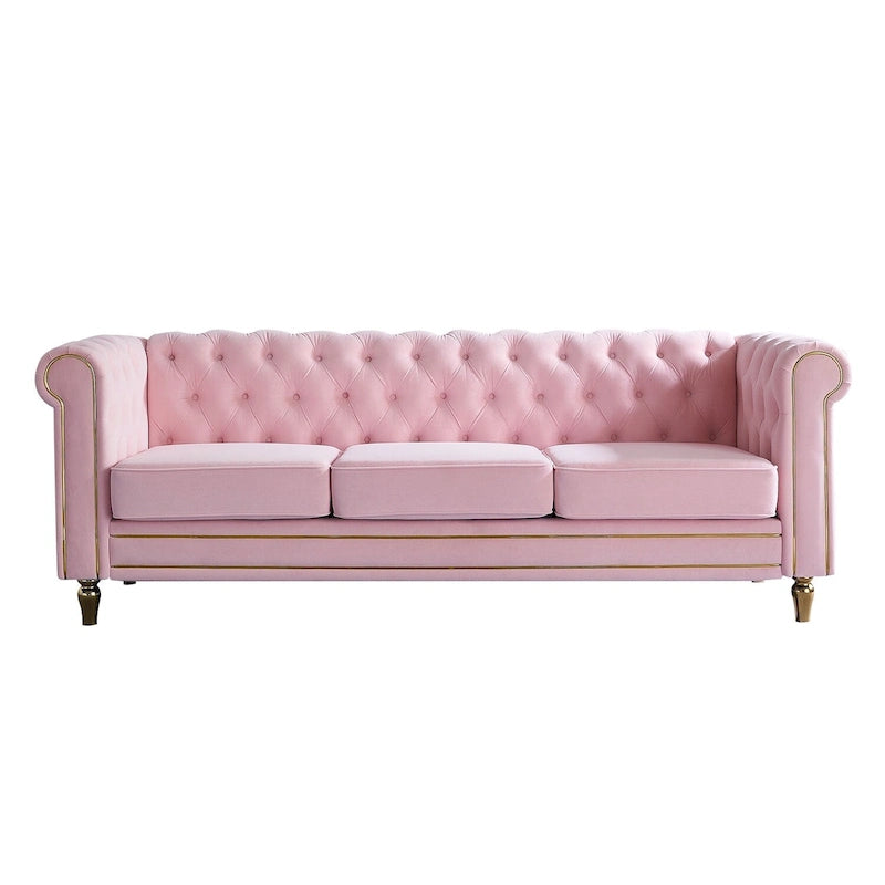 Chesterfield Velvet Sofa with Gold Strip Trim