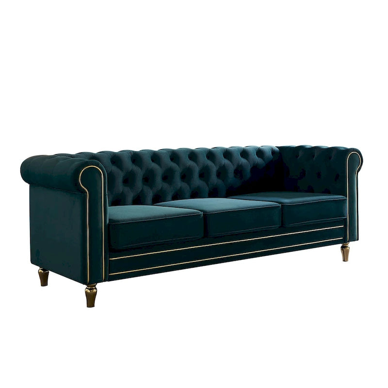 Chesterfield Velvet Sofa with Gold Strip Trim