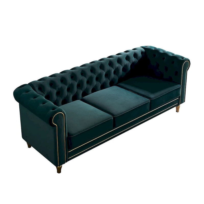 Chesterfield Velvet Sofa with Gold Strip Trim