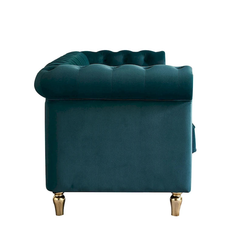 Chesterfield Velvet Sofa with Gold Strip Trim