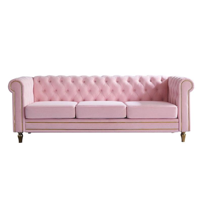 Chesterfield Velvet Sofa with Gold Strip Trim