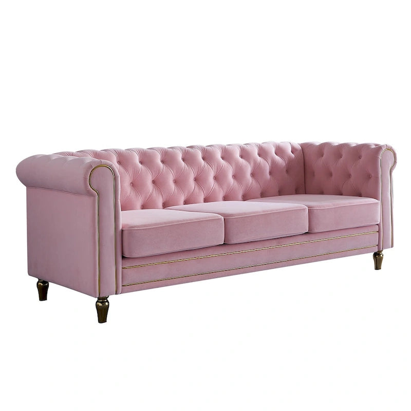Chesterfield Velvet Sofa with Gold Strip Trim