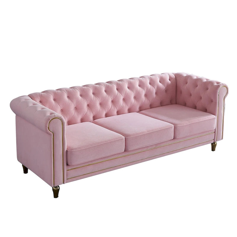 Chesterfield Velvet Sofa with Gold Strip Trim